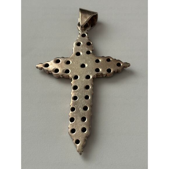 Huge Sterling Silver & Garnets Cross 3" Statement Pendant Tested Whimsigoth - Picture 4 of 4